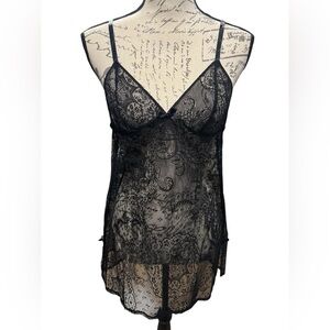 Victoria’s Secret Slip Dress Sleeveless See Thru Lace Floral Bow Black Medium